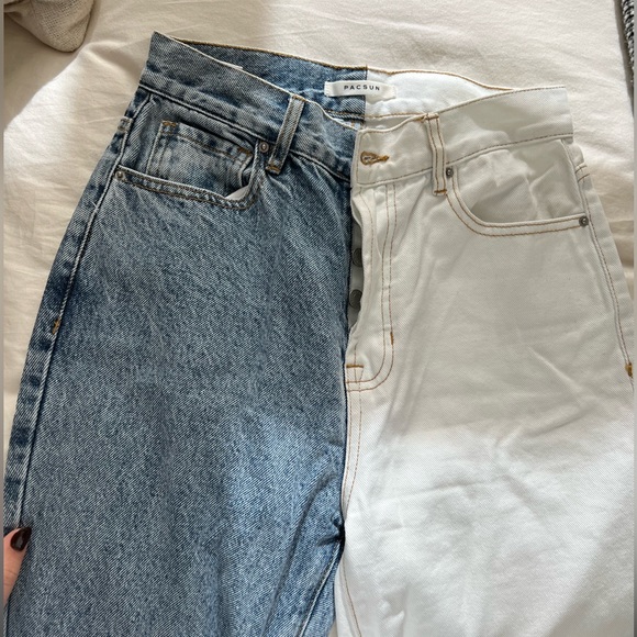 PACSUN Eco White Two-Tone High Waisted Straight Leg Jeans - Picture 3 of 8